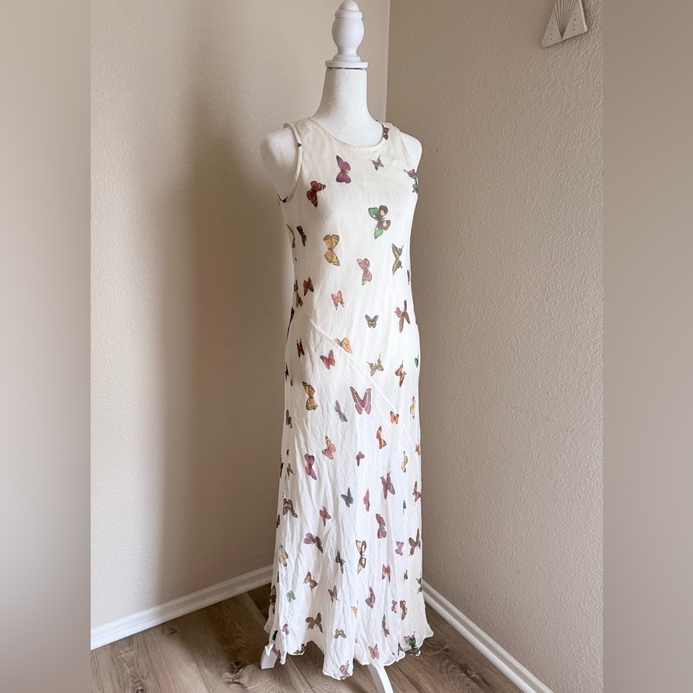 Y2K 90s Rare Bloomingdale's 100% Silk Maxi Butterfly High Neck Spring/Summer